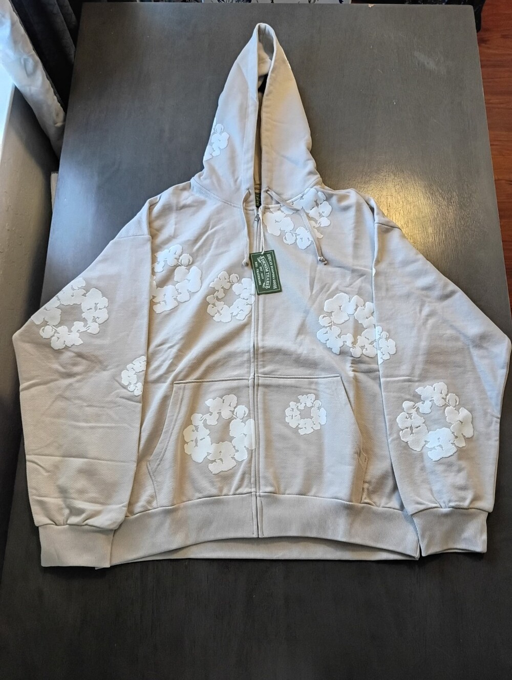 Denim Tears Cotton Wreath Zip Hoodie SS26 Grey/Cream Mens Size XL Nwt